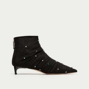 ZARA TULLE ANKLE BOOTS WITH FAUX PEARLS US 8/ Euro 39